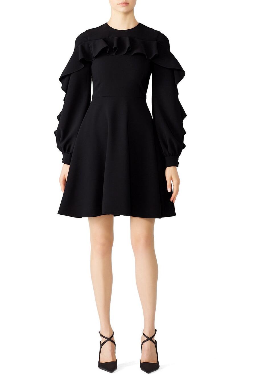 Christian Siriano Sz 4 Black Ruffled Long Sleeve Fit & Flare A-Line Mini Dress